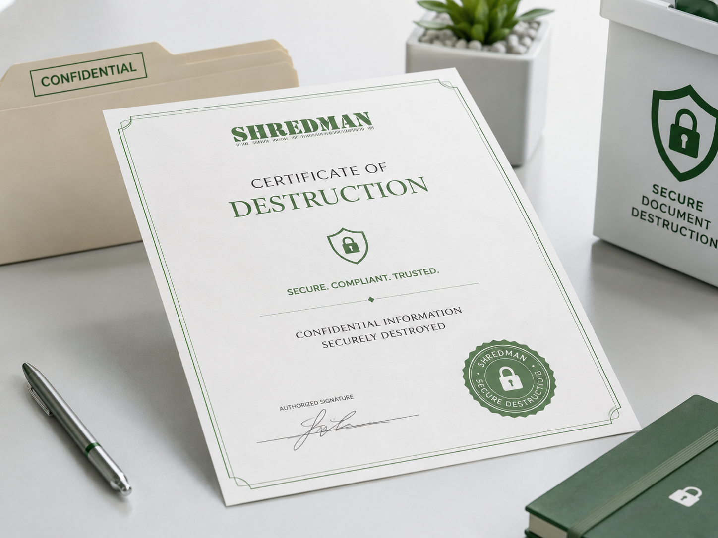 Certificate of destruction with privacy and security theme