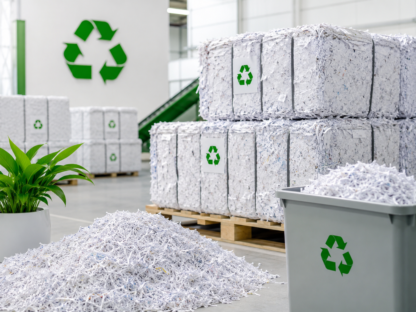 Shredded paper recycling and paper bales
